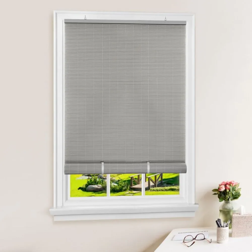 Gray Oval Cordless Rollup Light Filtering Window Blinds Shades, 48